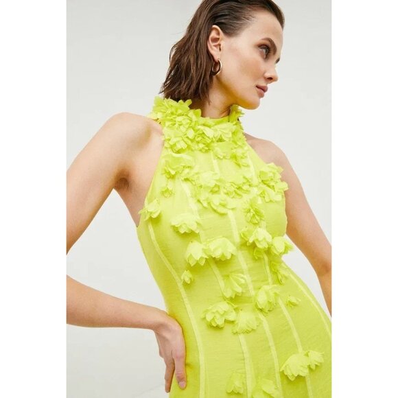 Karen Millen Citrine Yellow Linen-Blend Rosette Maxi Dress - Picture 3 of 11